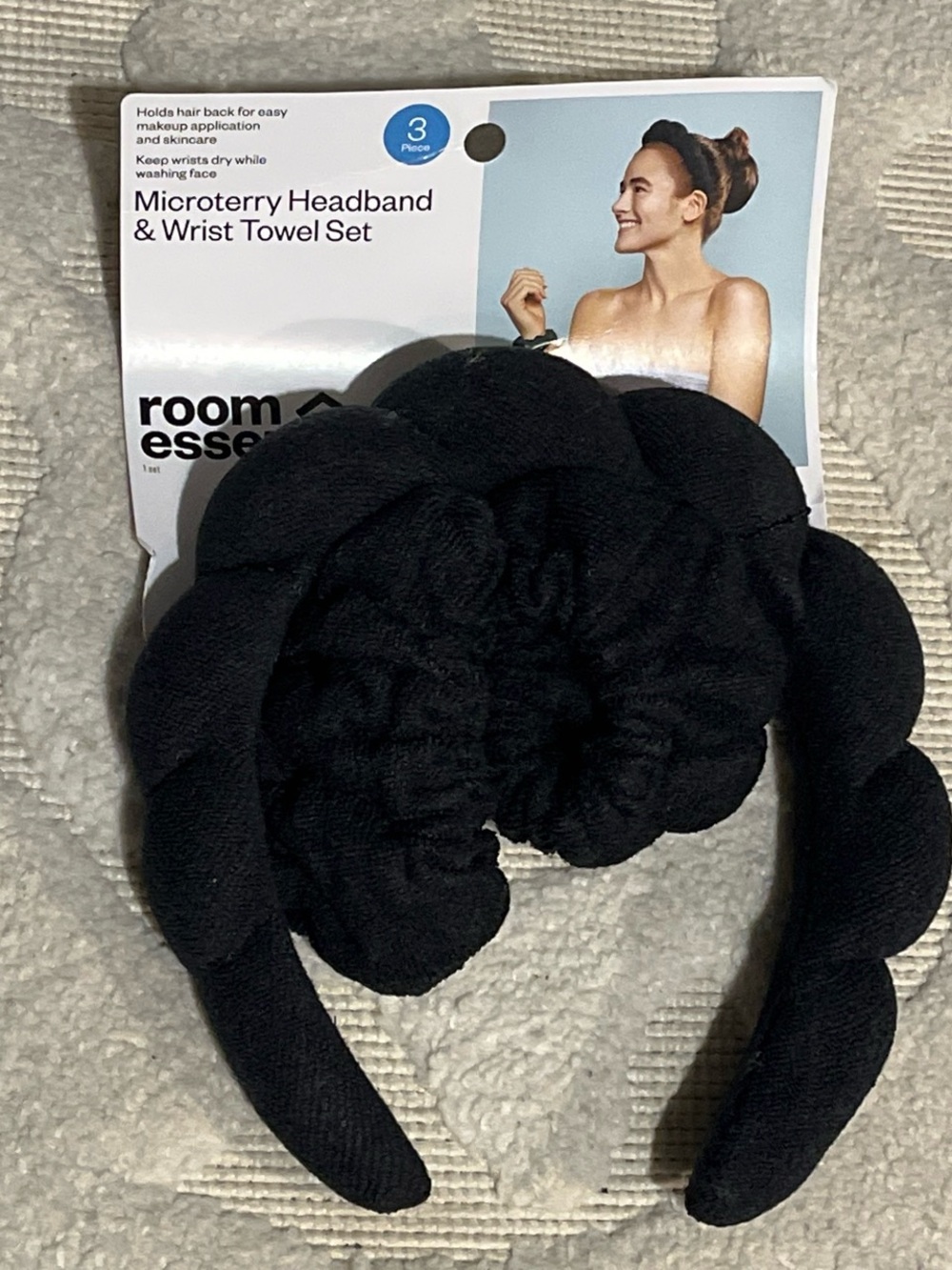 Room Essentials Black Microterry Headband & Scrunchie Set